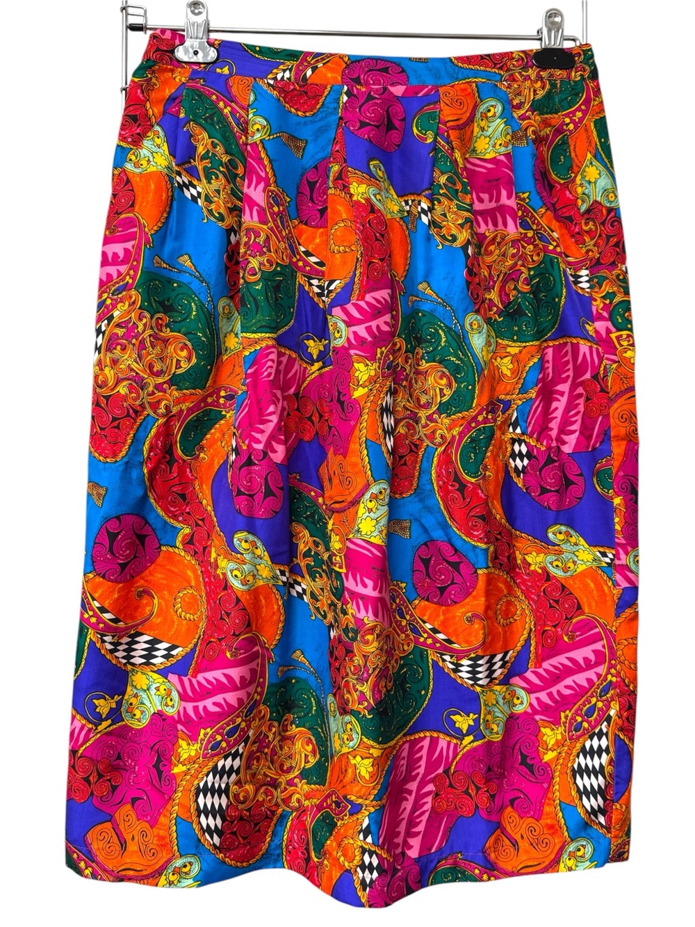 Vintage Elite Silk Vibrant Multi-Color Paisley Print Skirt